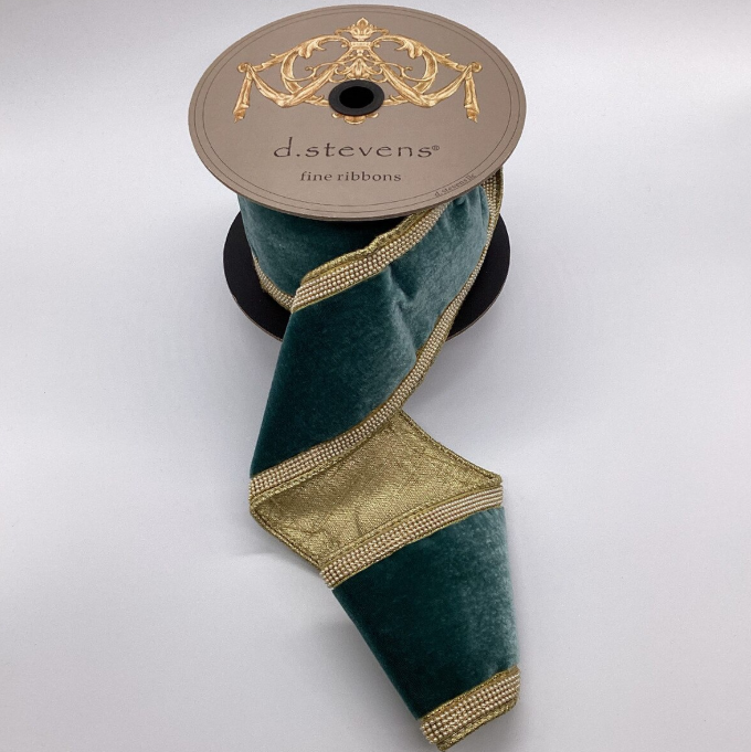 4“ x 5 Yds Velvet Small Pearl Side Trim, Celadon