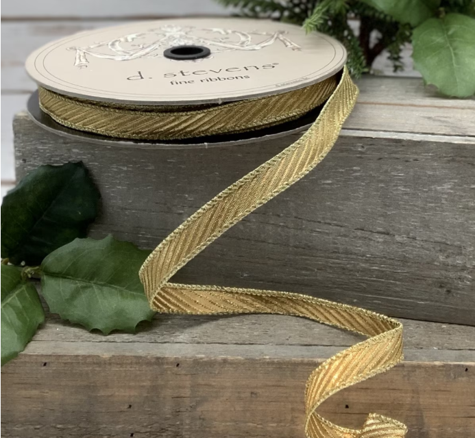 dstevens .5" x 25yds Jacquard Diagonal Stripe Wired Ribbon, Gold