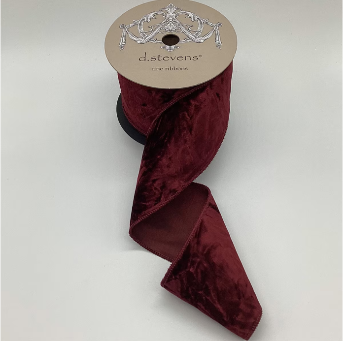 4” x 10yds Crushed Velvet, Burgundy Wired Ribbon