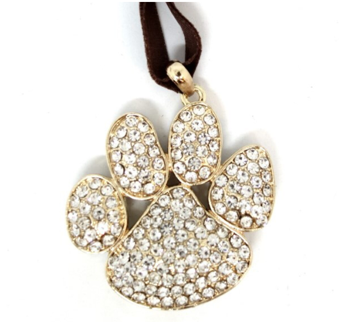 2.5" Crystal Half Dog Paw Ornament, Gold