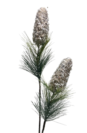 32" Small Iced Aspen Pinecone Spray, Champagne