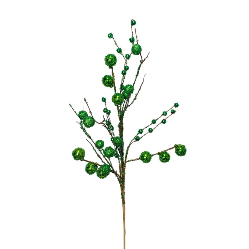29" Elegance Sequin Ball Twig Branch, Emerald