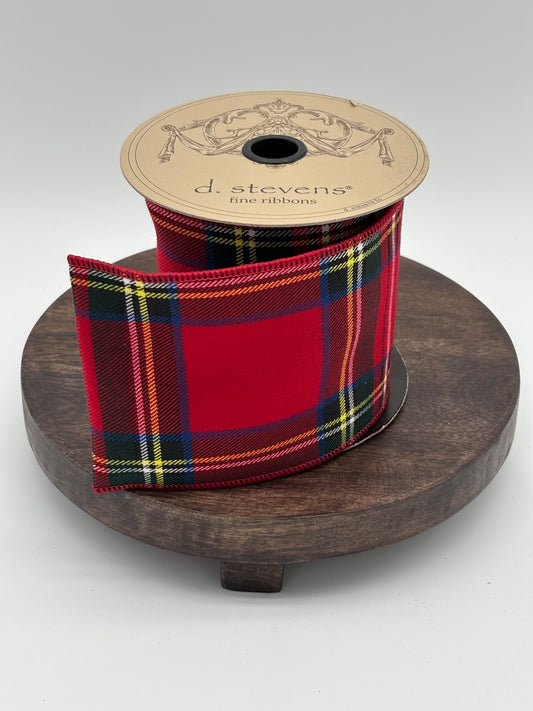 dstevens 4" x 10 Yds Faux Wool Wired Ribbon, Traditional Tartan, Red-Green