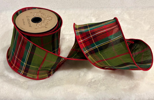 dstevens 4" x 10 Yds Dupion Striped Wired Ribbon, Red, Green, Black