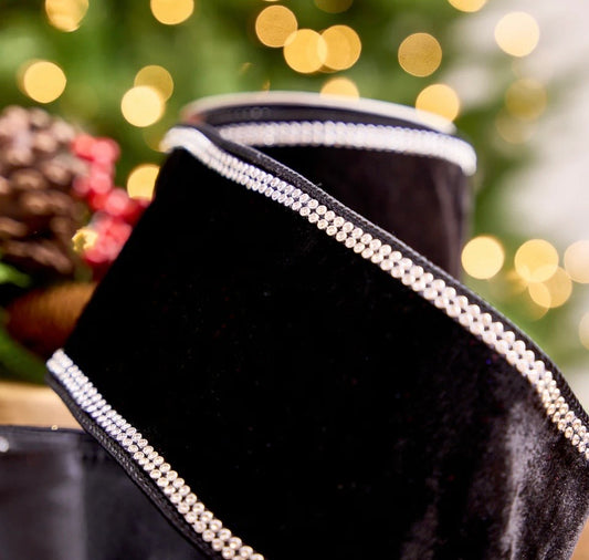 Black Velvet Ribbon with Swarovski Trim (2 Widths)