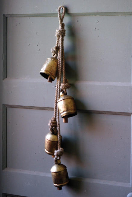 Four Rustic Iron Hanging Bells with Rope