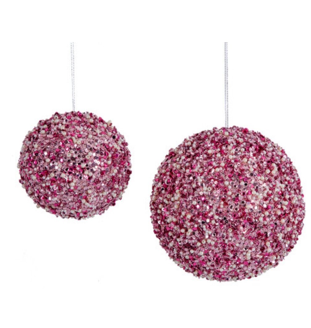 Mixed Pink Beaded Sequined Ball Ornament (Multiple Sizes)