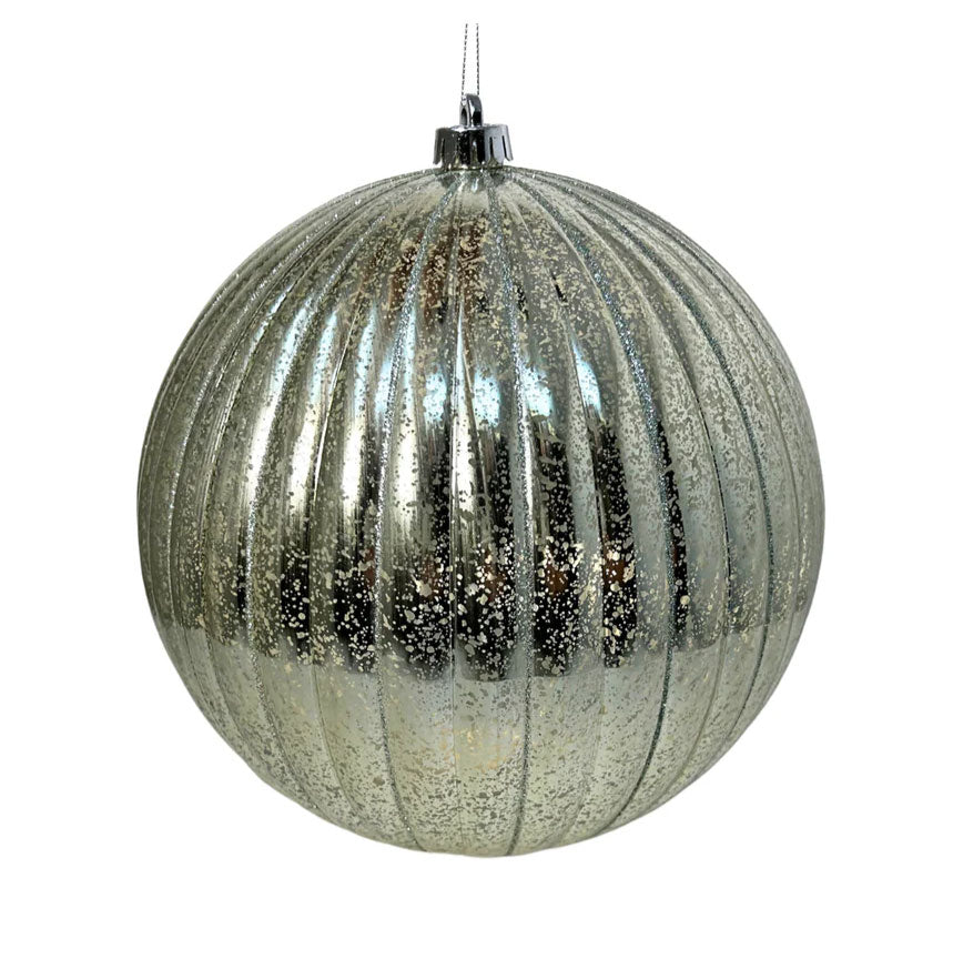 VP Vertical Striped Mercury Ball Ornament, Platinum (Multiple Sizes)
