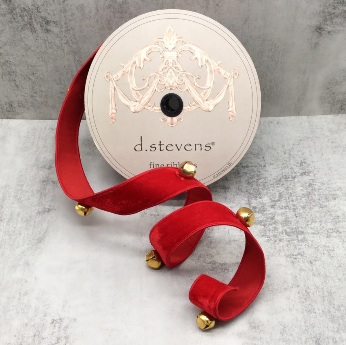 dstevens 1.5" x 5 Yds Velvet Jingle Bells, (Multiple Colors)