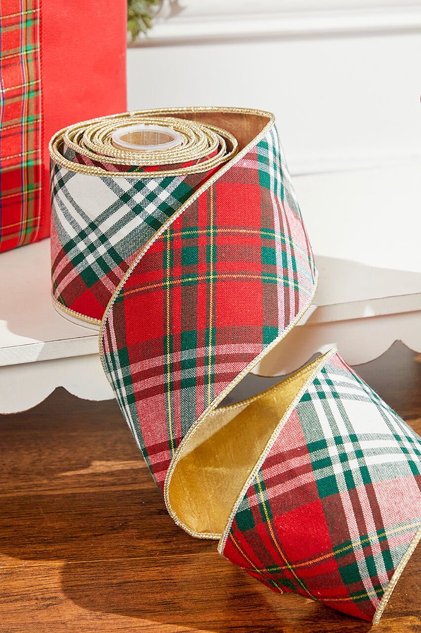 4" x 5 Yds Cotton Plaid Wired Ribbon