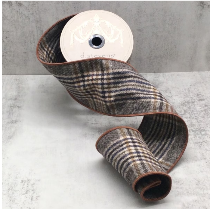 4” x 10yds Faux Wool Maddox Plaid, Brown, Cream, Navy
