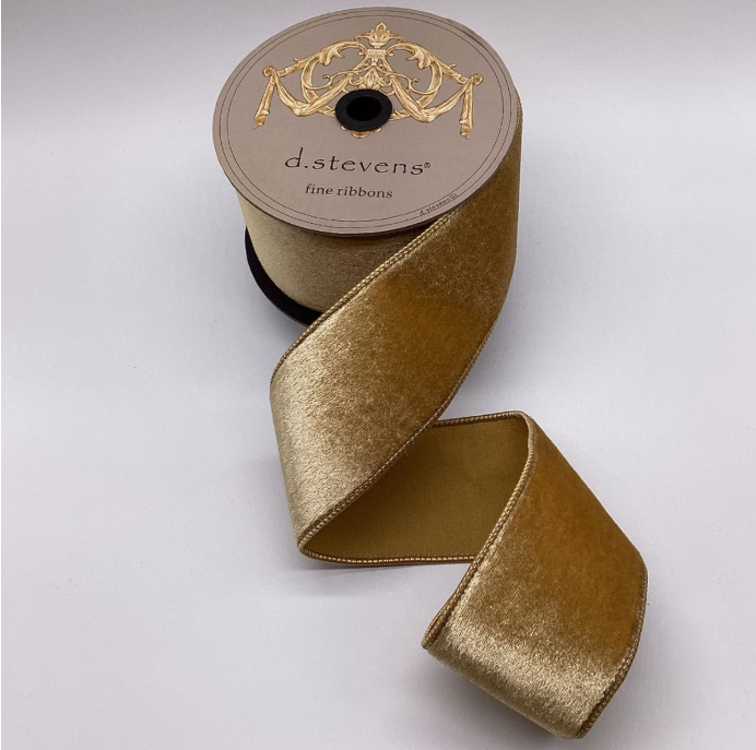 3“x 10yds Ice Velvet, Gold Wired, Ribbon