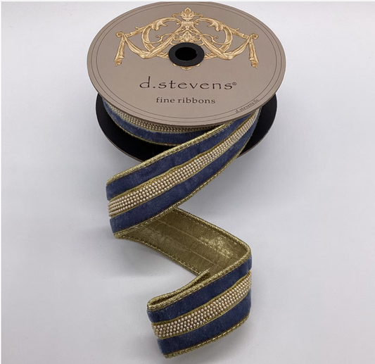 1.5” x 5 Yds Velvet Small Pearl Center Trim, Dusty Blue