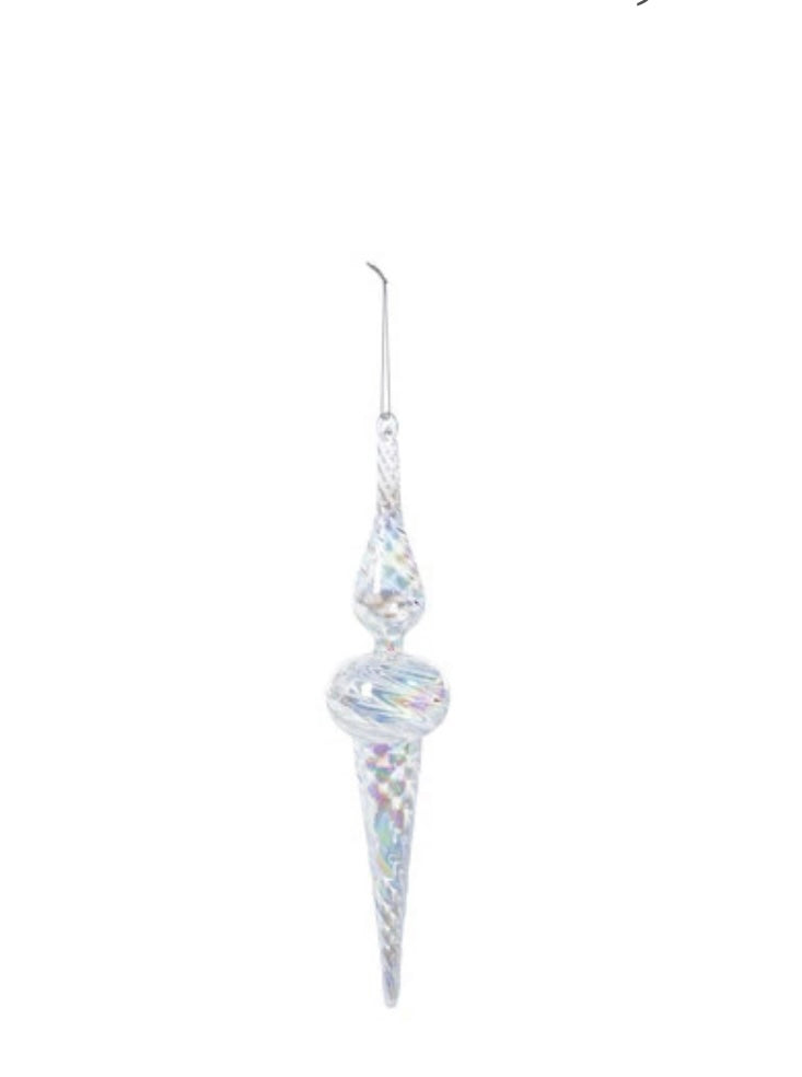 Icy Crystal Swirl Glass Finial Ornament, White/Clear (2 Sizes)