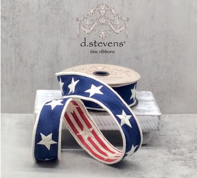dstevens 1.5"x 5 Yds Canvas Double Sided Embroidery Stars Navy Red Stripe Backing, Red Blue