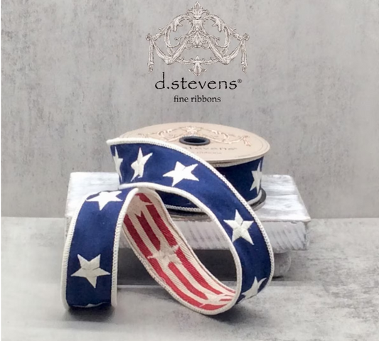 dstevens 1.5"x 5 Yds Canvas Double Sided Embroidery Stars Navy Red Stripe Backing, Red Blue