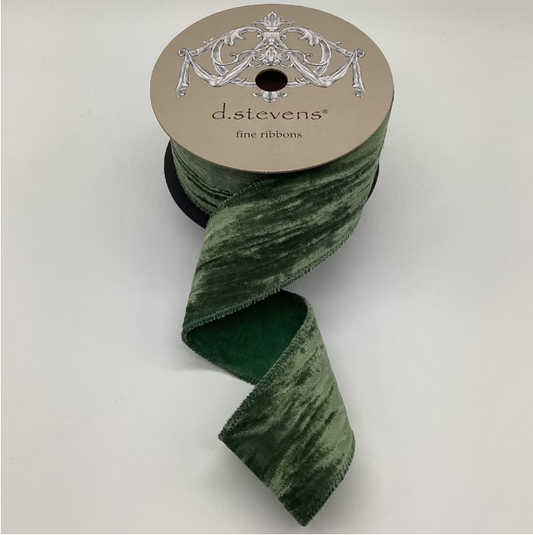 2.5” x 10yds Velvet Vintage Chic Satin Back, Pine Wired Ribbon