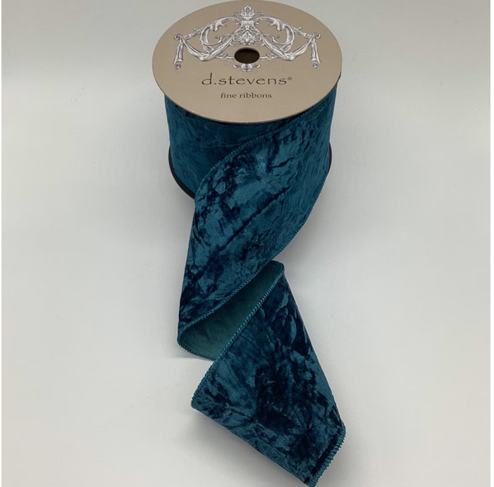 4“x 10yds Crushed Velvet, Teal Wired Ribbon