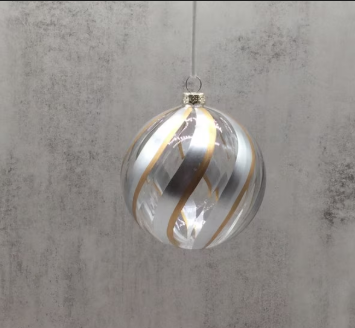 100mm Glass Glitter Swirl Ornaments, Silver Clear (2 Shapes)