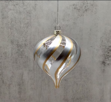 100mm Glass Glitter Swirl Ornaments, Silver Clear (2 Shapes)