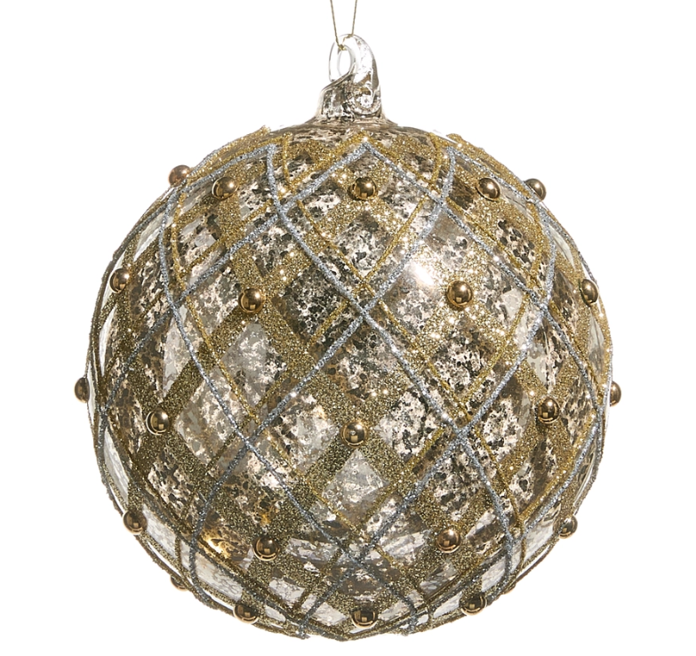 6" Silver and Gold Mercury Glass Ball Ornament
