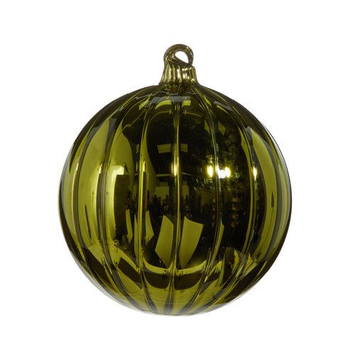 5" Fluted Glass Ornament, Moss Green