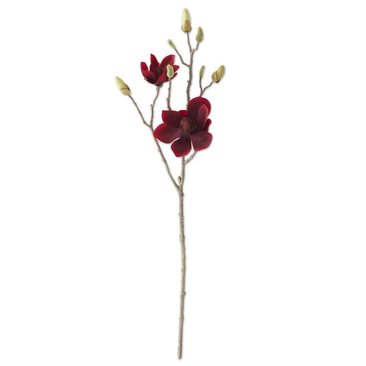 27 Inch Red Velvet Magnolia 2 Blossom Stem