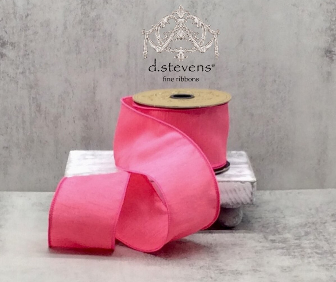 dstevens 2.5" x 10 Yds Faux Dupion Wired Ribbon, Rose Pink