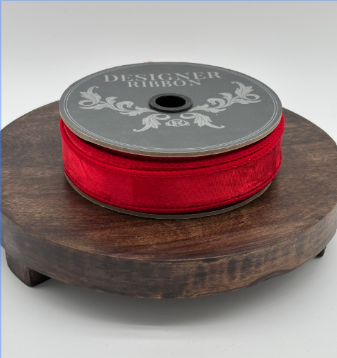 1" x 10 Yds Velvet Wired Ribbon, Red