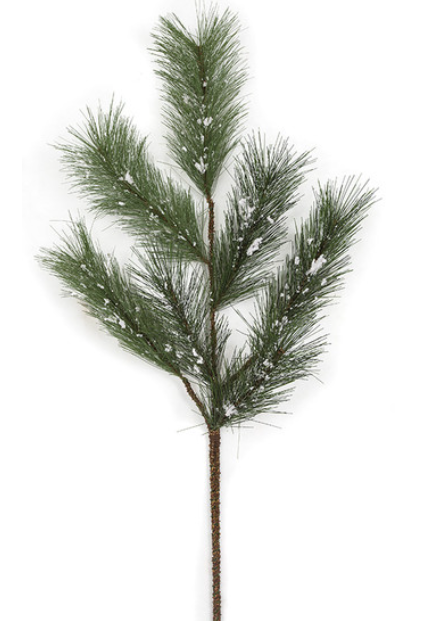 33" Snowy Long Needle Pine Spray, Green/White