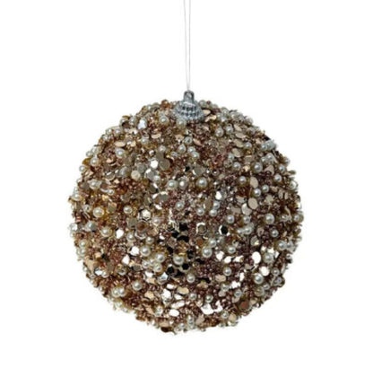 5" Splendor Sequin Pearl Ball Ornament, Champagne