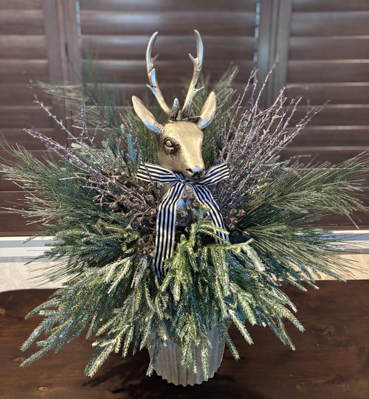 Faux Arrangement with Deer Head in Vase