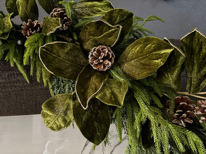 48" Velvet Magnolia Pinecone Garland
