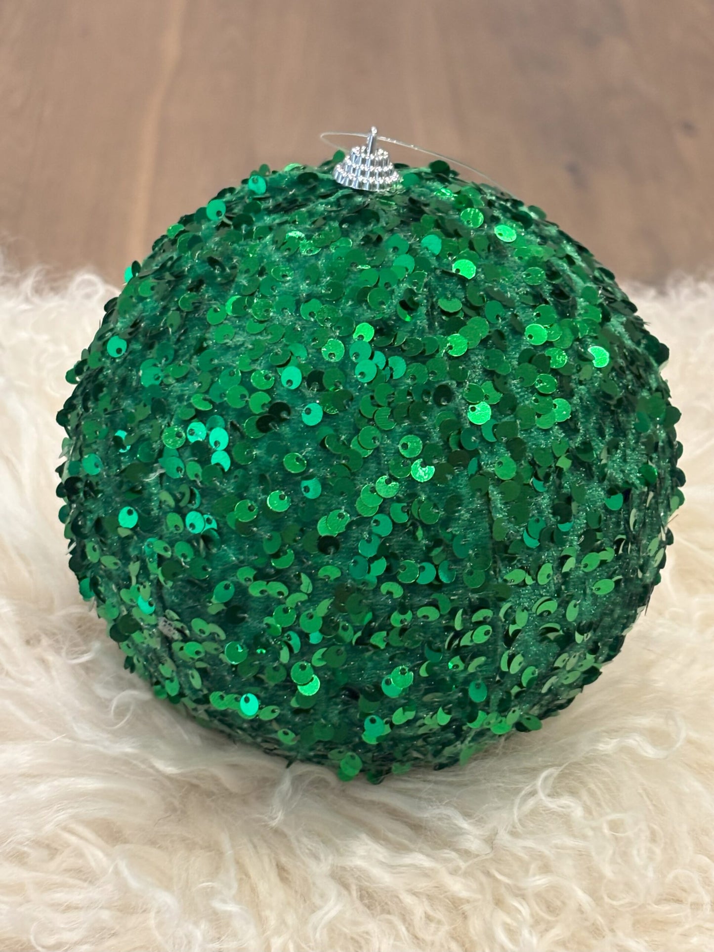6" Fabulous Sequin Ball Ornament, Green