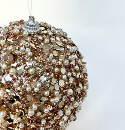 5" Splendor Sequin Pearl Ball Ornament, Champagne
