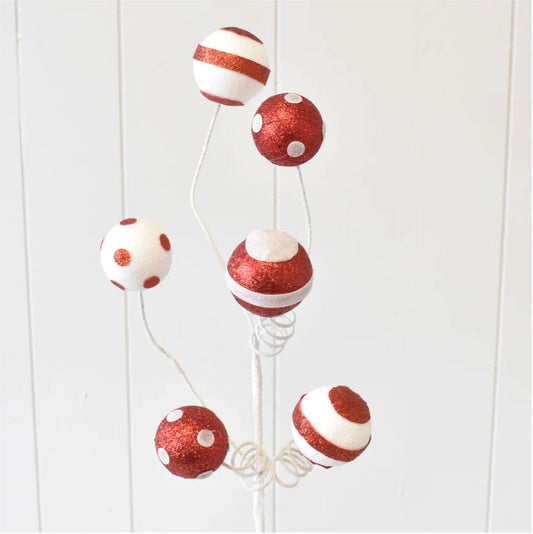 24" Dots and Stripes Spiral/Ball Spray, White/Red