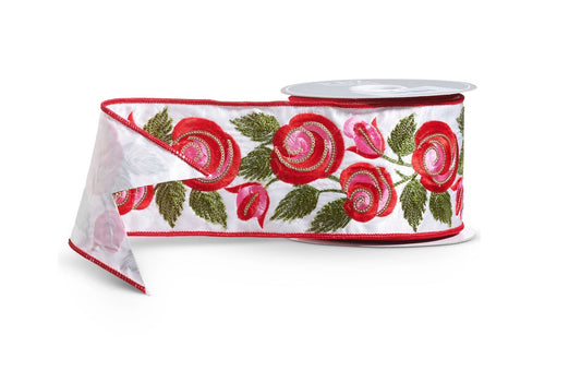 4" x 10 Yds Embroidered Roses Ribbon