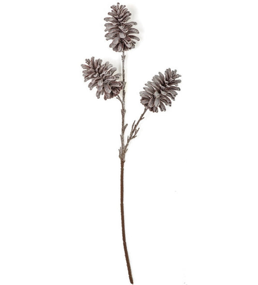 33" Frosted Pinecone Spray with Glitter, Brown/White