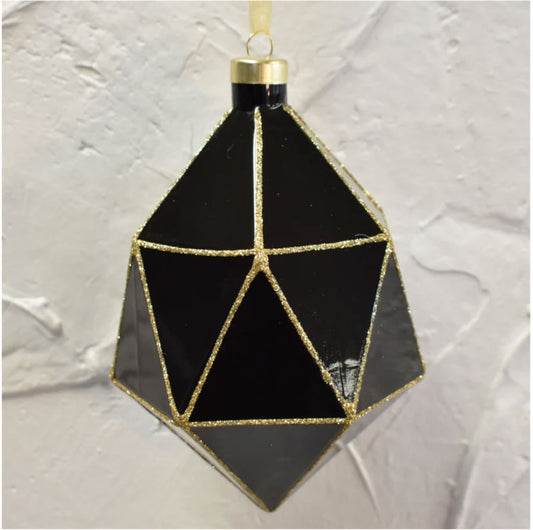 Geometric Mirrored Glass with Gold Detail Ornament, Black and Gold