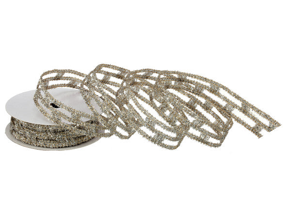 1.5" x 10 Yds Glitter Chain Link Ribbon, Platinum