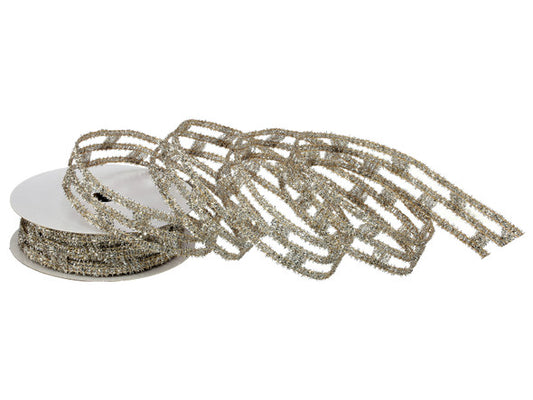 1.5" x 10 Yds Glitter Chain Link Ribbon, Platinum