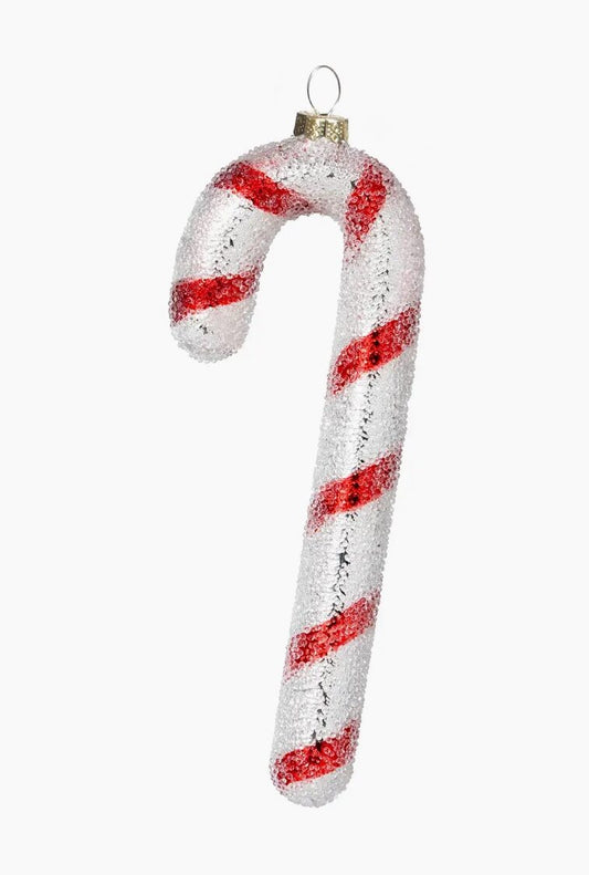 Glittered Glass Candy Cane Ornament