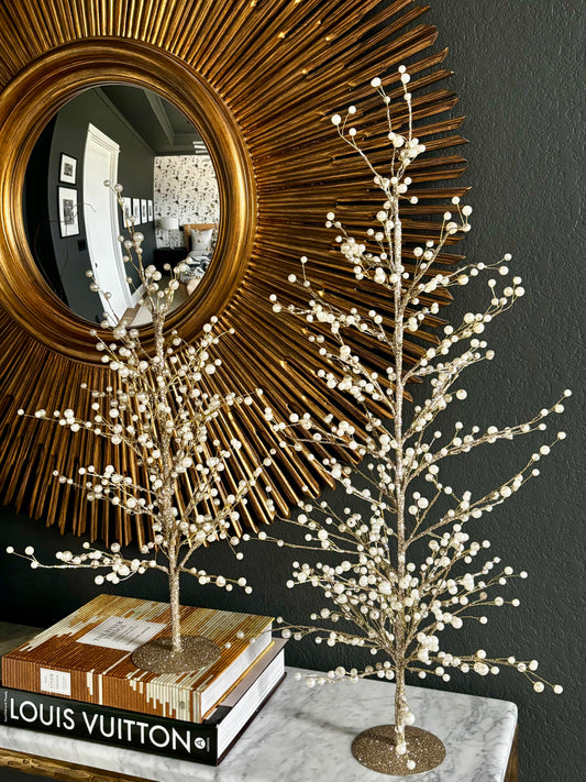 33 Inch Gold Glittered Twig Tree w/Pearl