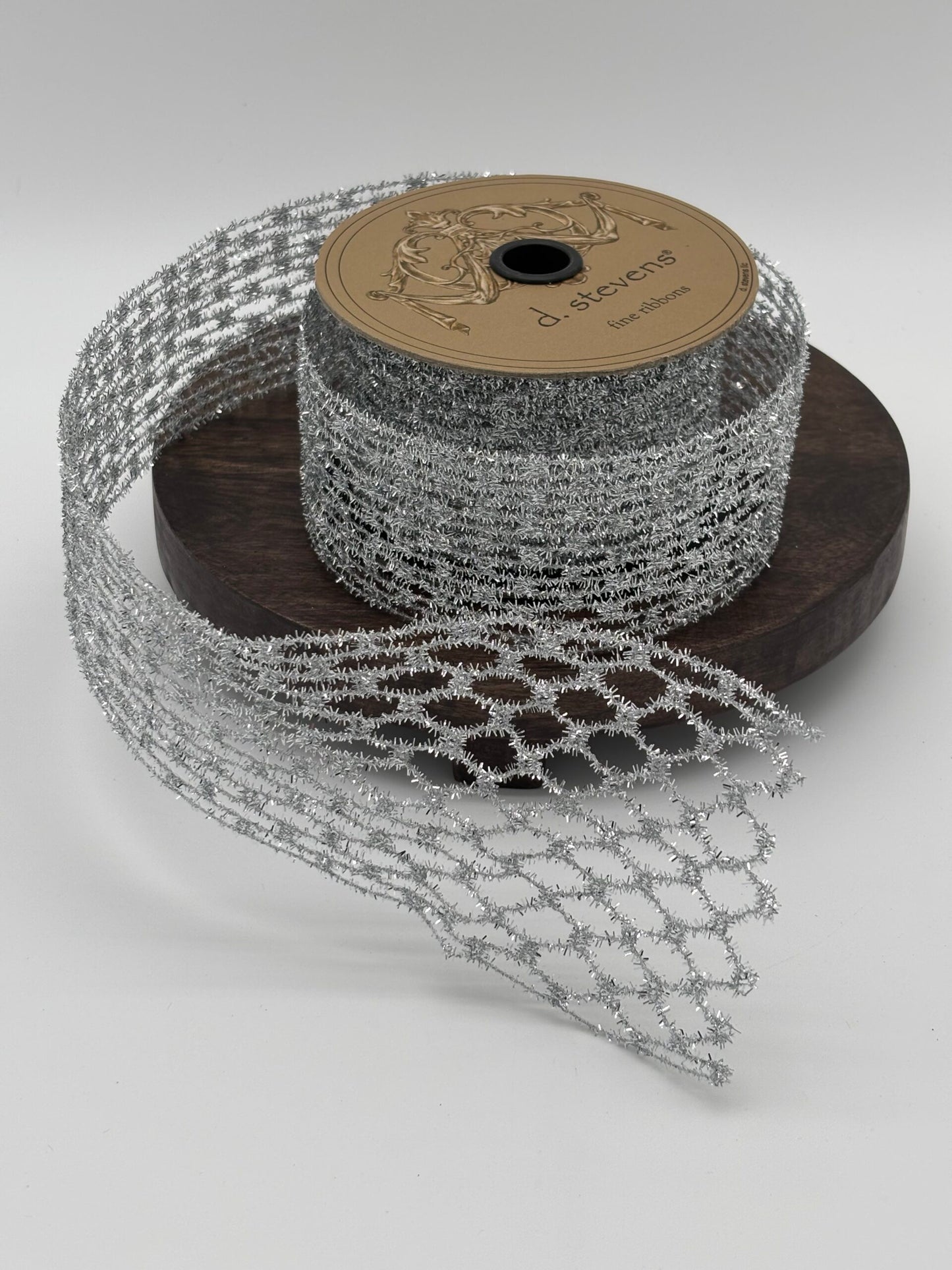 dstevens 2.5" x 10 Yds Metallic Diamond Stretch Tinsel Wired Ribbon, Silver