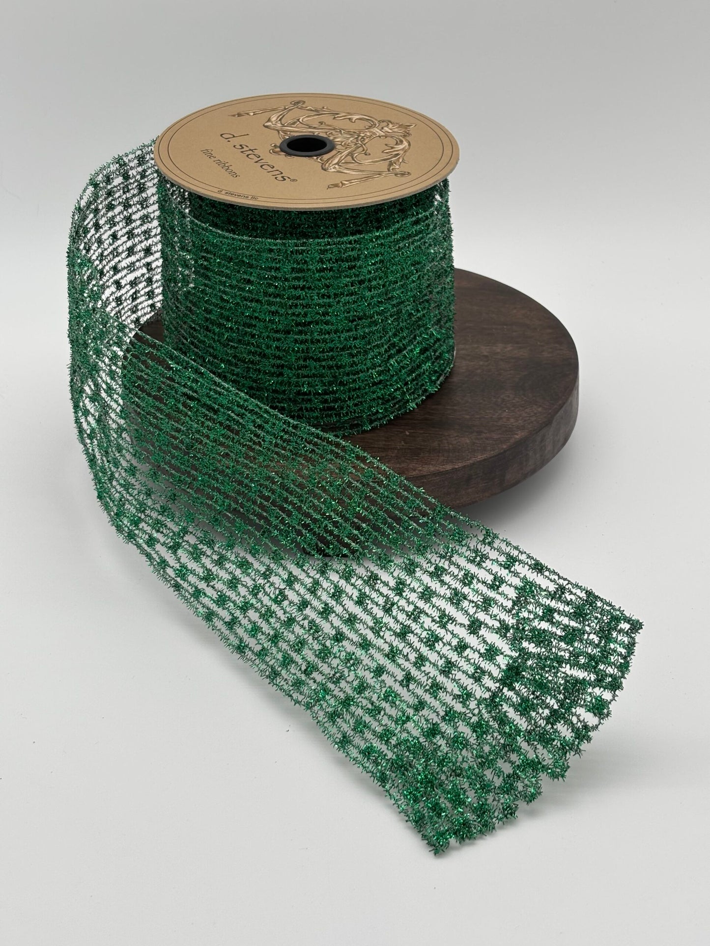 dstevens 4" x 10 Yds Metallic Diamond Stretch Tinsel Wired Ribbon, Emerald