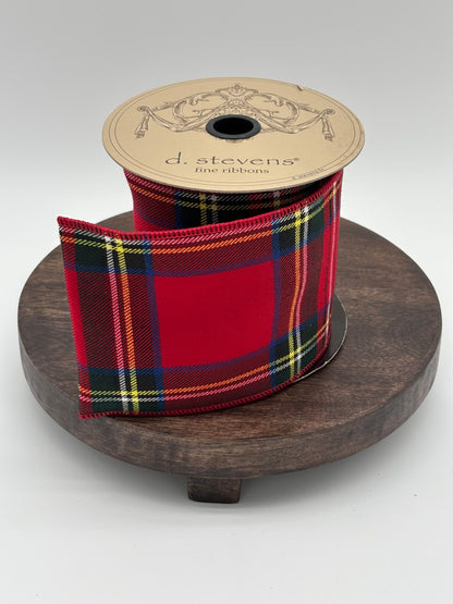 dstevens 4" x 10 Yds Faux Wool Wired Ribbon, Traditional Tartan, Red-Green