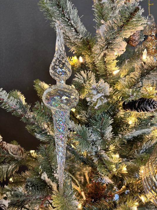 Icy Crystal Swirl Glass Finial Ornament, White/Clear (2 Sizes)
