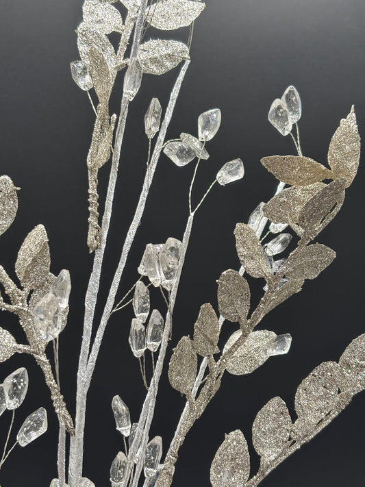 30" Leaf Spray with Acrylic Bead Spray, Platinum