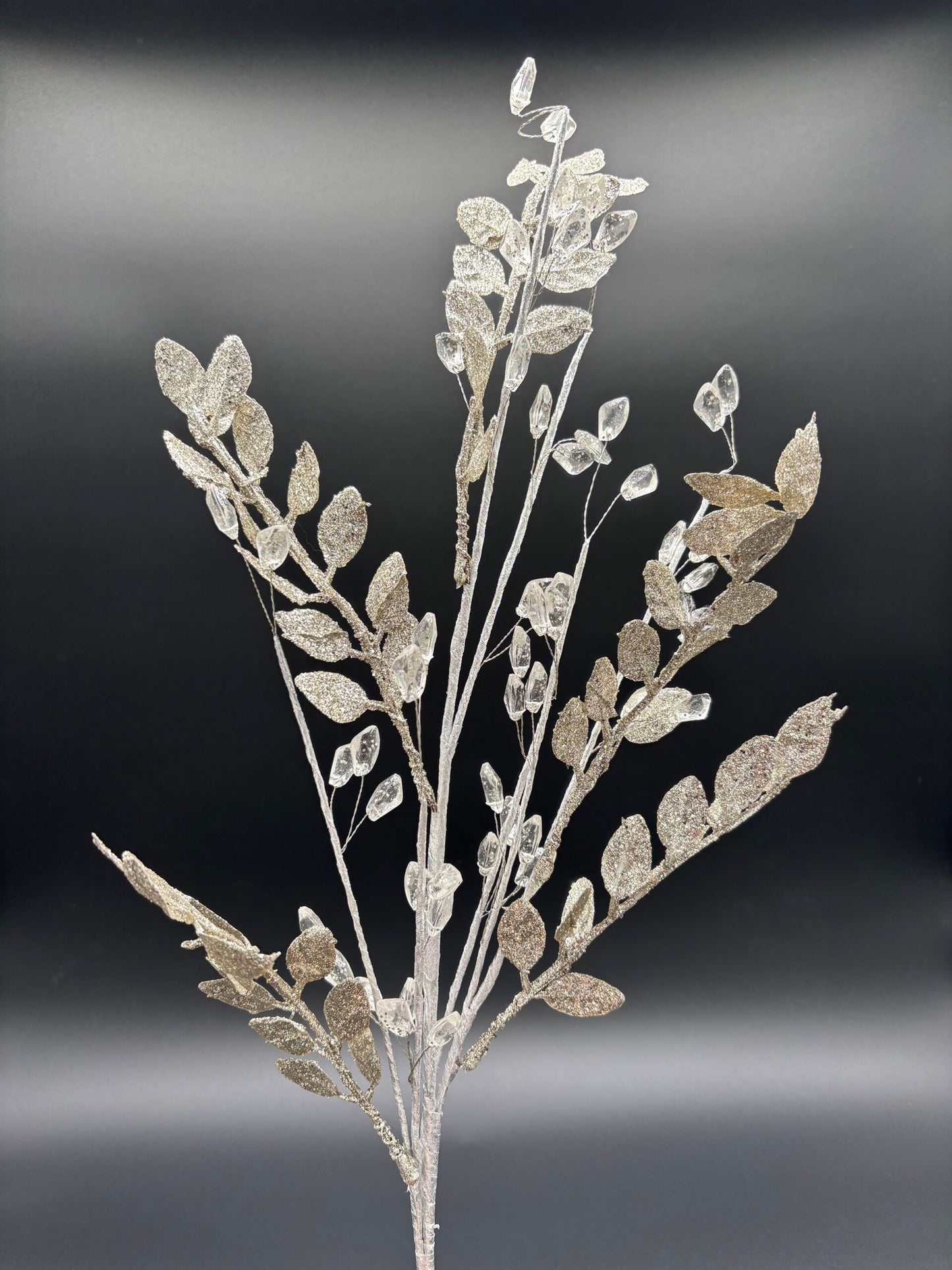 30" Leaf Spray with Acrylic Bead Spray, Platinum