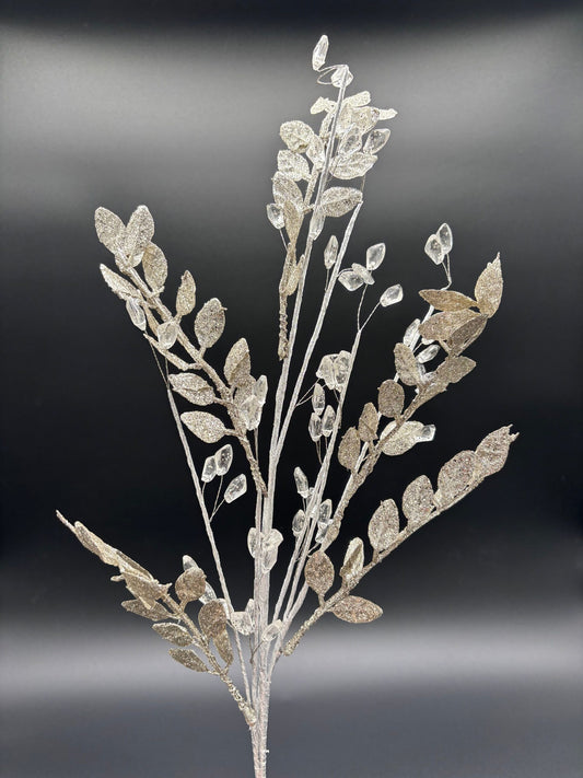 30" Leaf Spray with Acrylic Bead Spray, Platinum